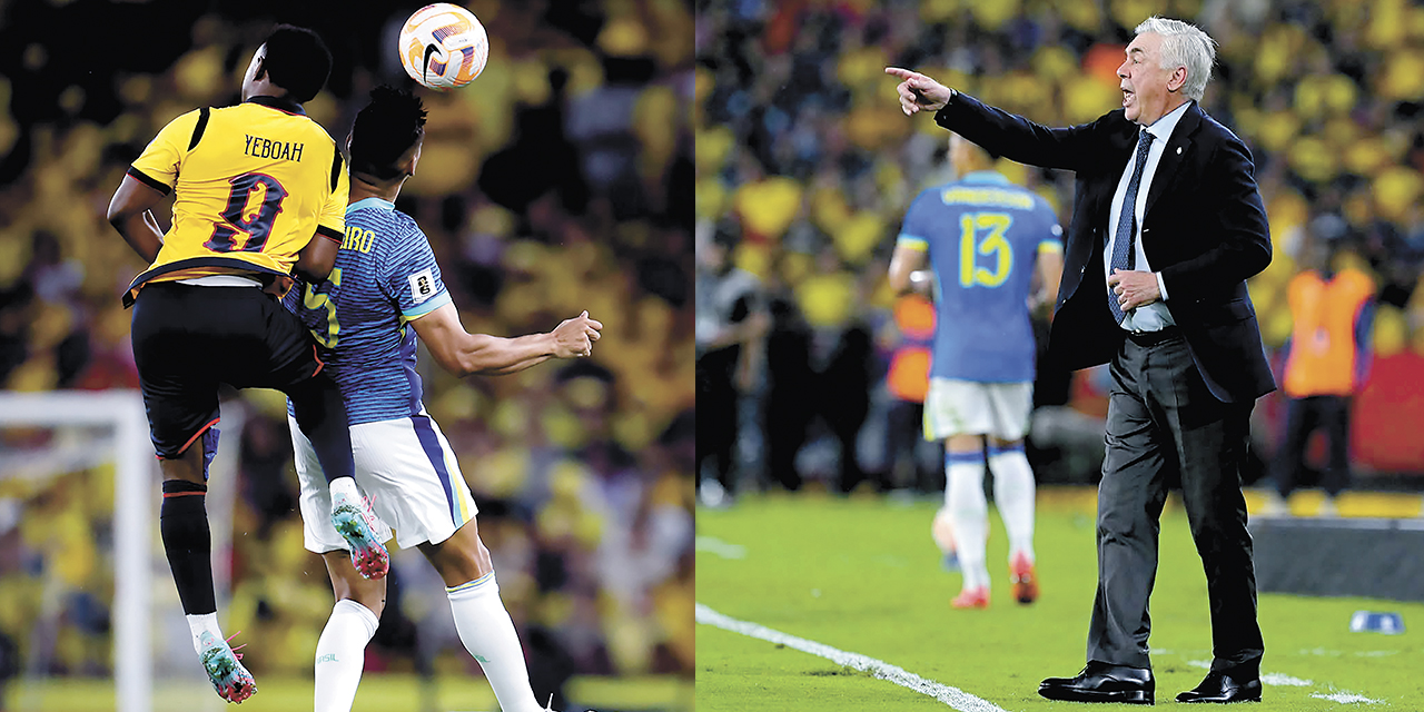 Una escena del partido entre Brasil y Ecuador./Ancelotti debutó como técnico de la Canarinha
