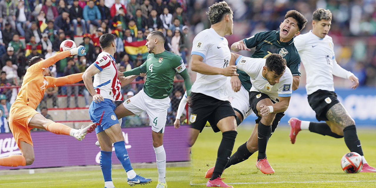Incidencia del cotejo entre bolivianos y paraguayos./Una escena del partido entre Bolivia y Uruguay.