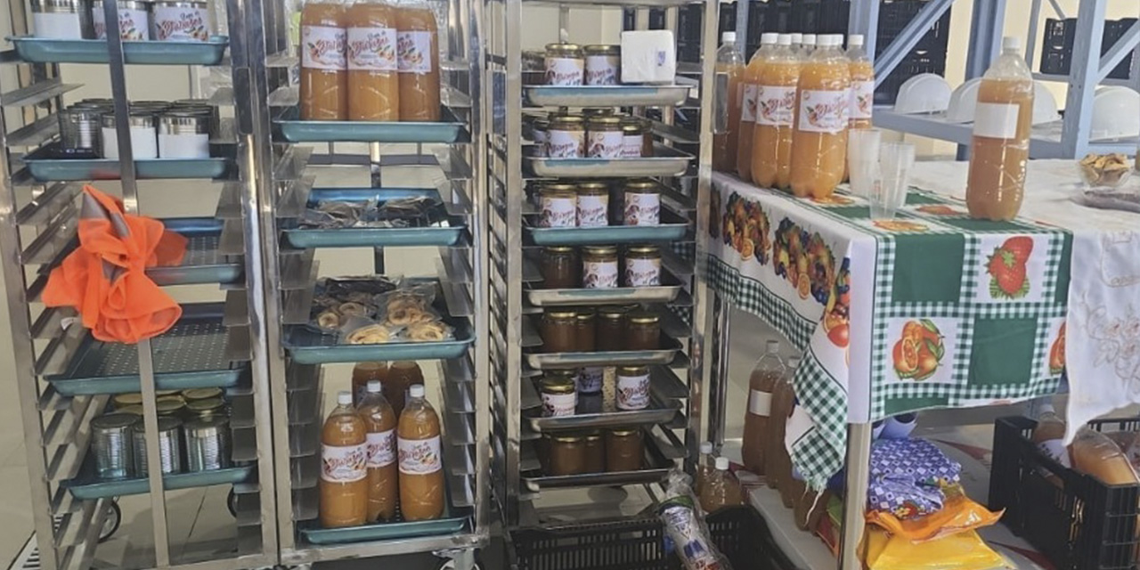 La producción de durazno en el complejo industrial en San Lucas.