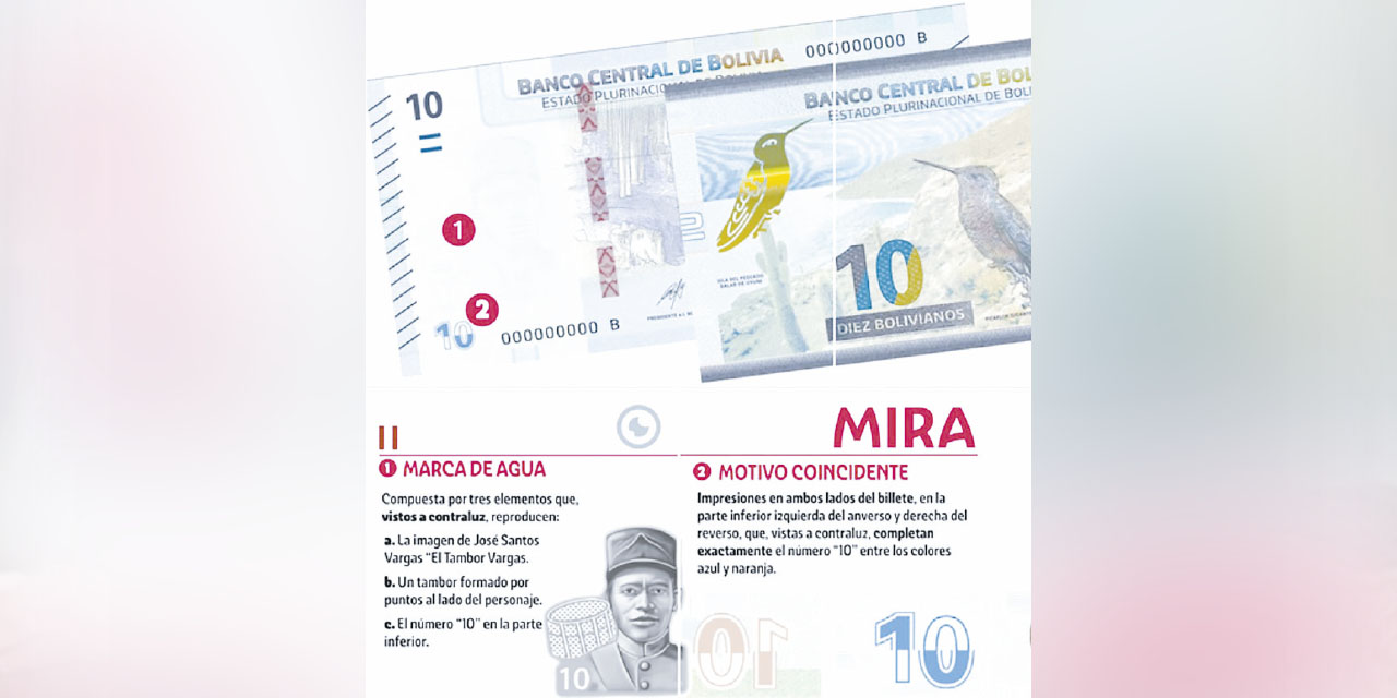 El billete de Bs 10 de la Serie B. FOTO:  BCB
