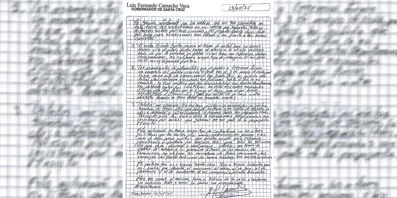 Carta de Luis Fernando Camacho, en la que niega veto a las candidatas.