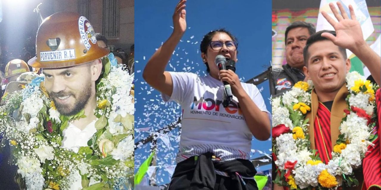 De derecha a izquierda: Eduardo Del Castillo (MAS- IPSP), Eva Copa (Morena) y Andrónico Rodríguez (Alianza Popular).