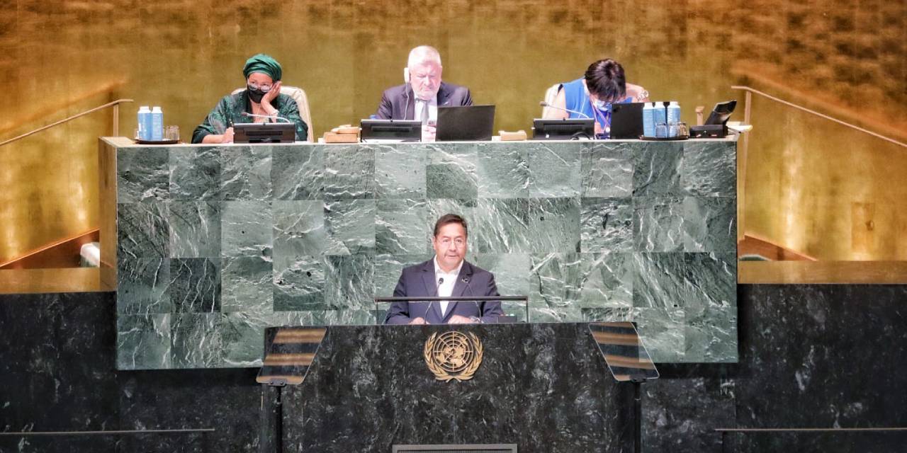 El presidente Luis Arce en una anterior sesión de la Asamblea de las Naciones Unidas.