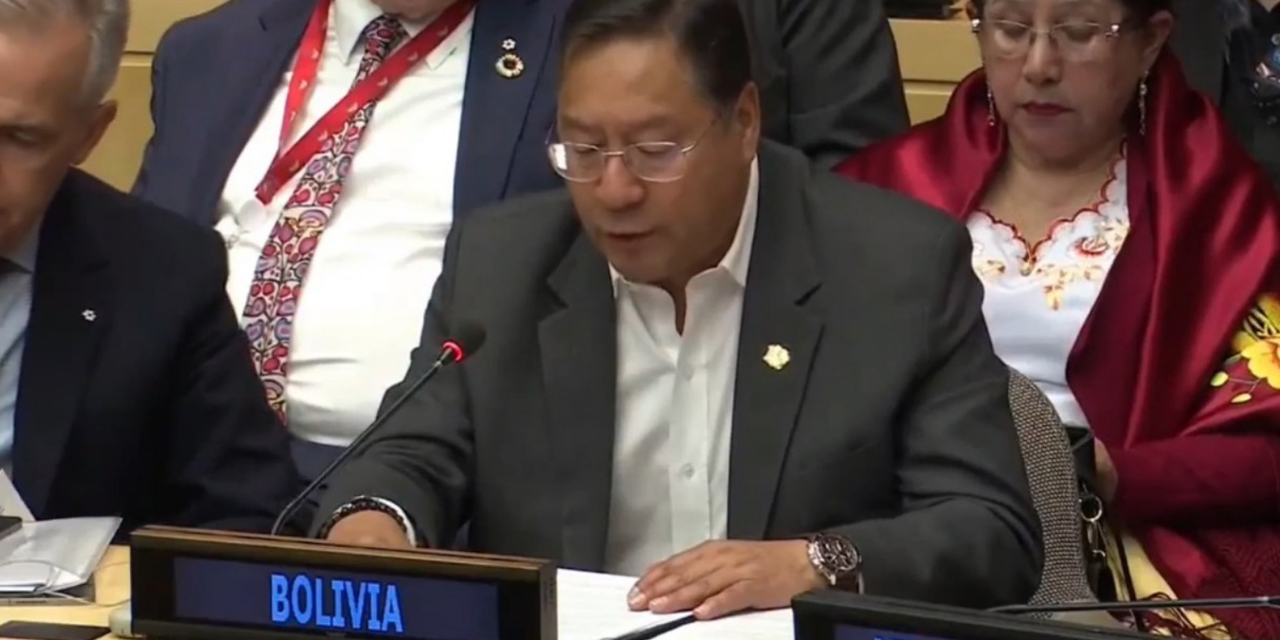 El presidente Luis Arce en el foro de las Naciones Unidas en Nueva York. Imagen: Captura.