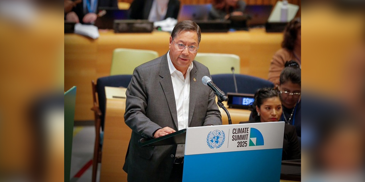 El presidente Luis Arce en la ONU, ayer.