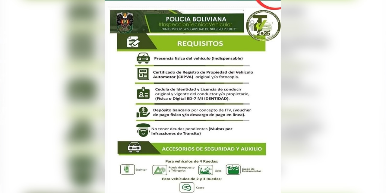 Los requisitos para la inspección tecnica vehicular.