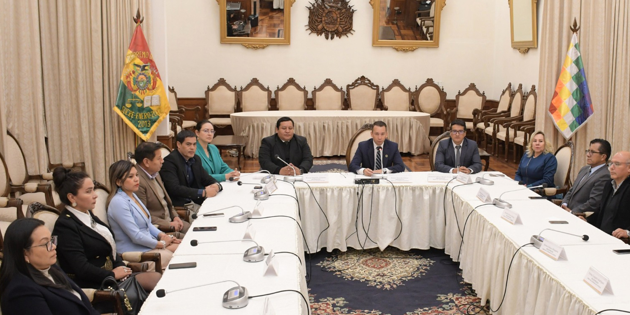 Los consejeros y magistrados del Órgano Judicial en la sala plena conjunta y de emergencia. Foto: AJN
