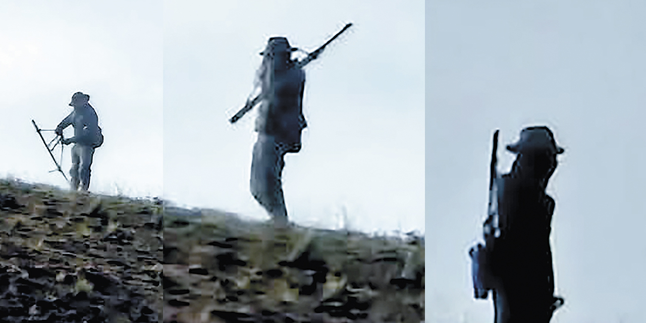 Un francotirador es captado en uno de los cerros cercanos a Llallagua. 