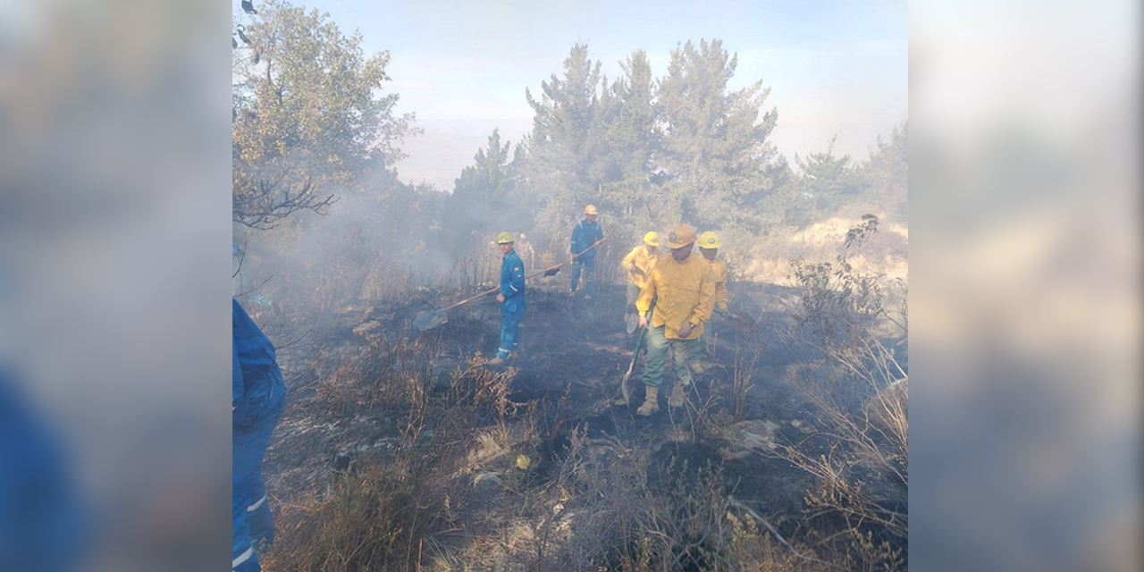 Efectivos militares durante el enfriamiento de una zona afectada por un incendio forestal.
