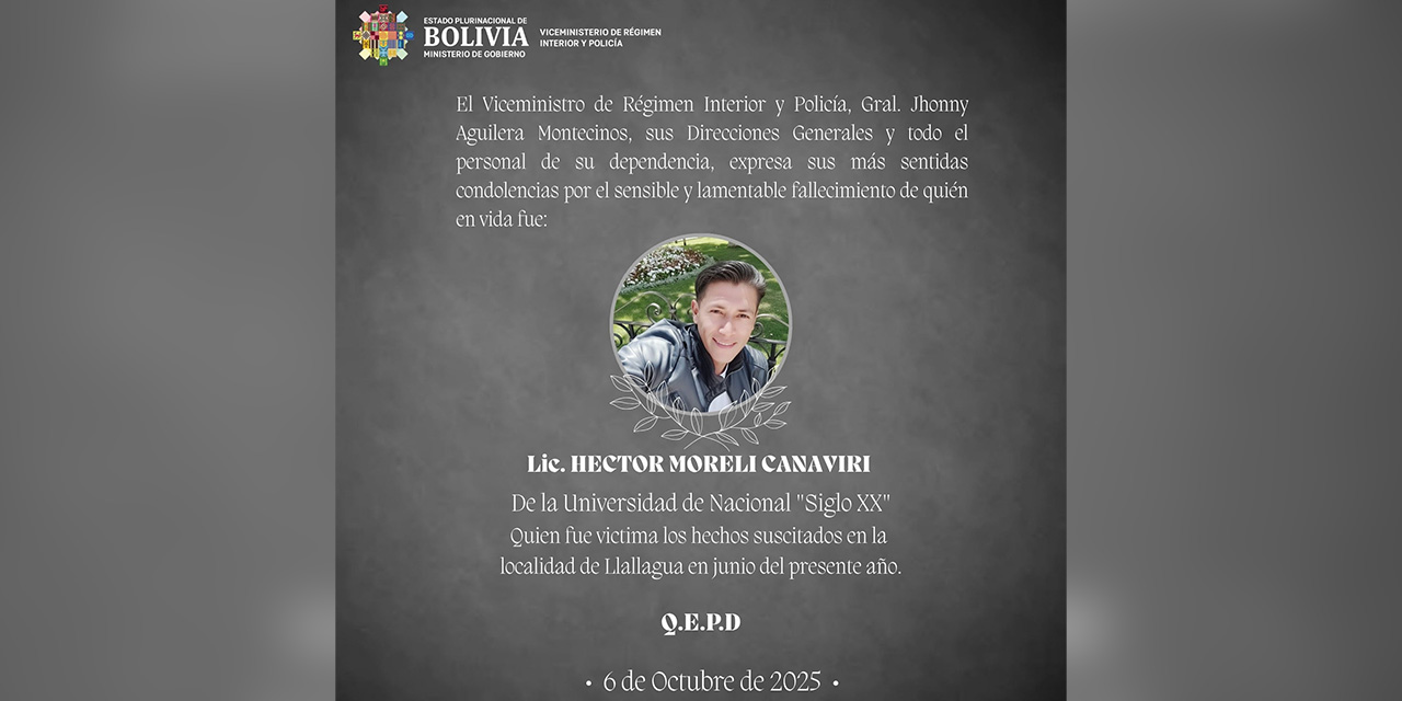El Viceministerio de Régimen Interior y Policía posteó una esquela.