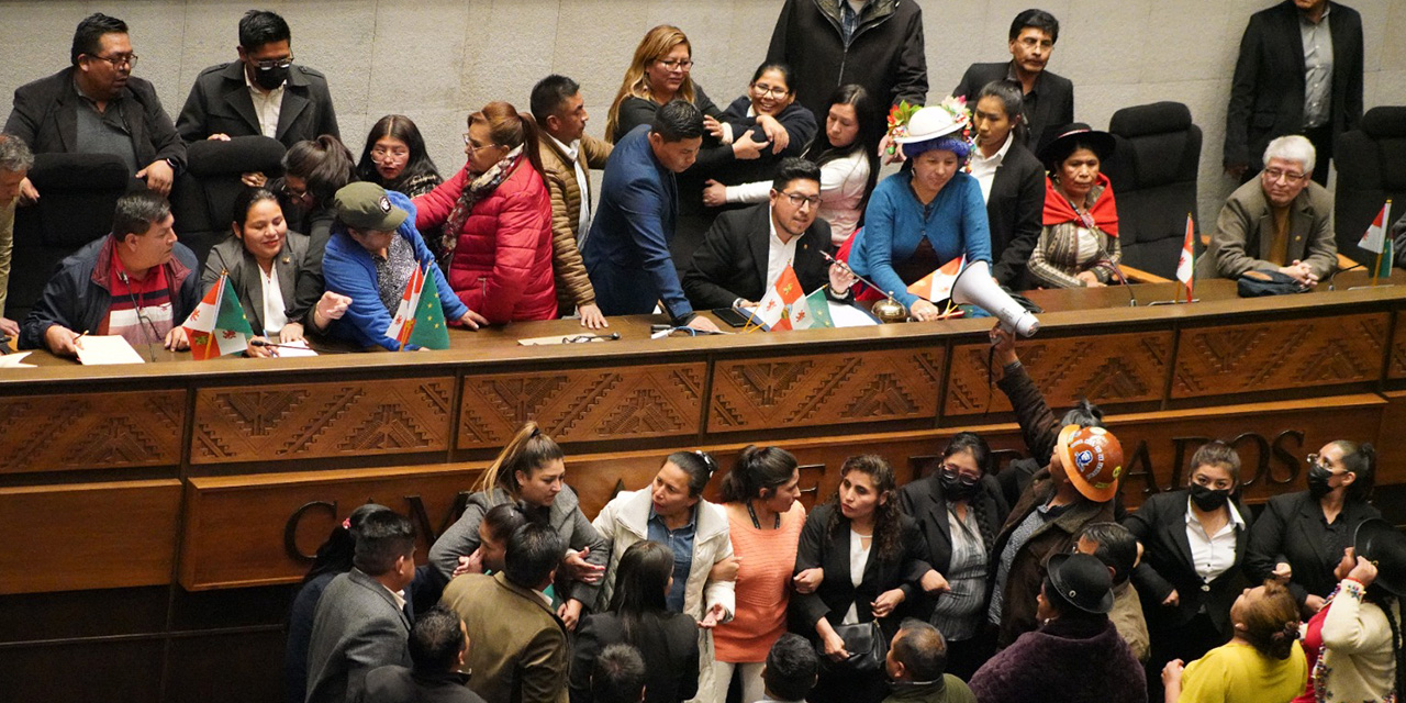 Diputados evistas tratan de impedir que se sesione en Diputados. Foto: Archivo