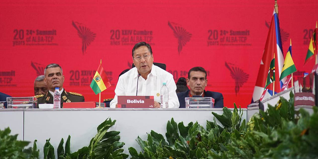 El presidente Luis Arce, durante su intervención en la XXIV Cumbre del ALBA - TCP. Foto: @ALBATCP.