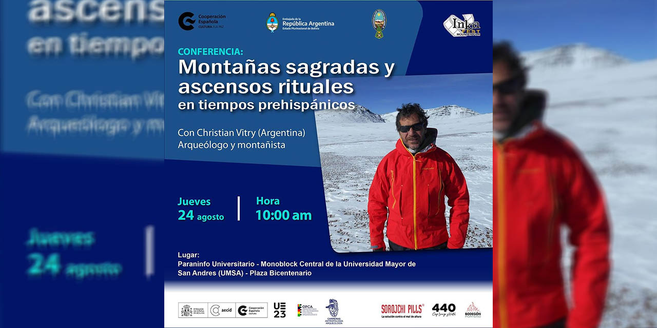 La invitación a la conferencia denominada “Montañas sagradas y ascensos rituales en tiempos prehispánicos”. | Foto: RRSS