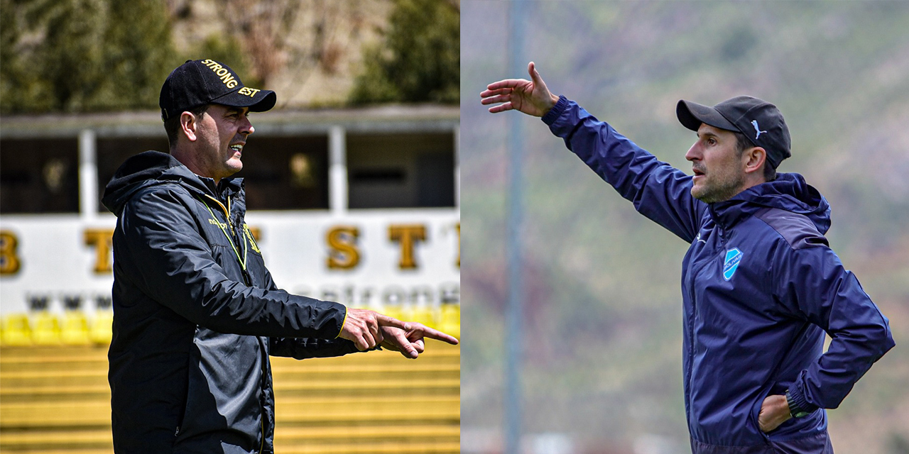 Ismael Rescalvo, DT de The Strongest (izq.) y Beñat San José, entrenador de Bolívar (der.)