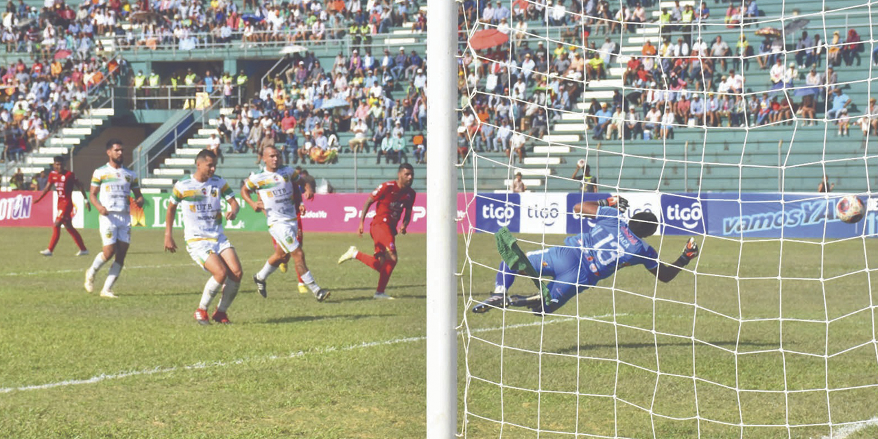 Jair Reinoso festeja su gol que le abrió la ruta del triunfo a Aurora. (Foto: APG)