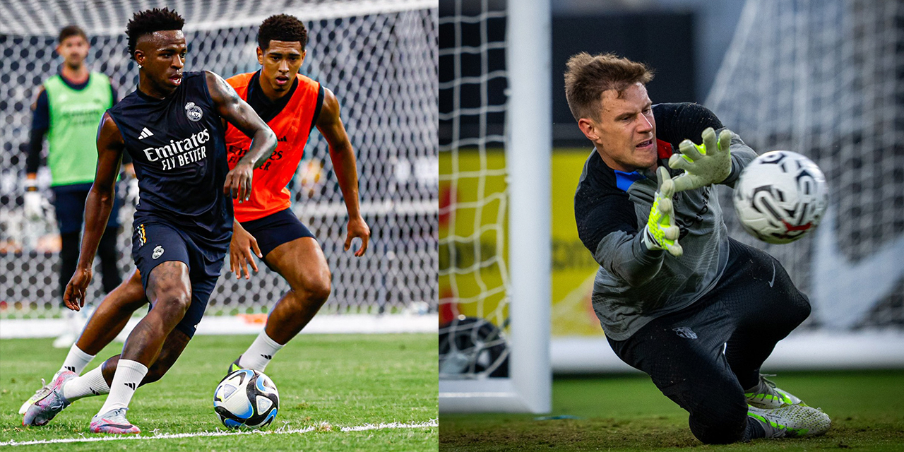 Vinicius Jr., delantero del Real Madrid. Marc-André ter Stegen, arquero del Barcelona. Fotos: @realmadrid/@FCBarcelona_es