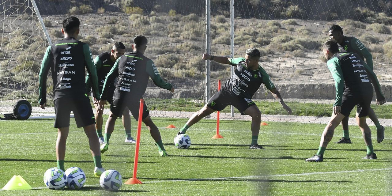 Daniel Rojas domina el balón en la práctica de la Verde, ayer en Ananta.