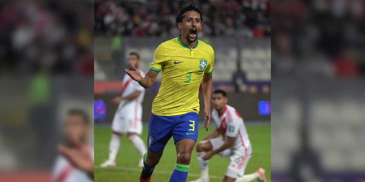 Marquinhos celebra el gol que marcó para el triunfo del seleccionado brasileño.