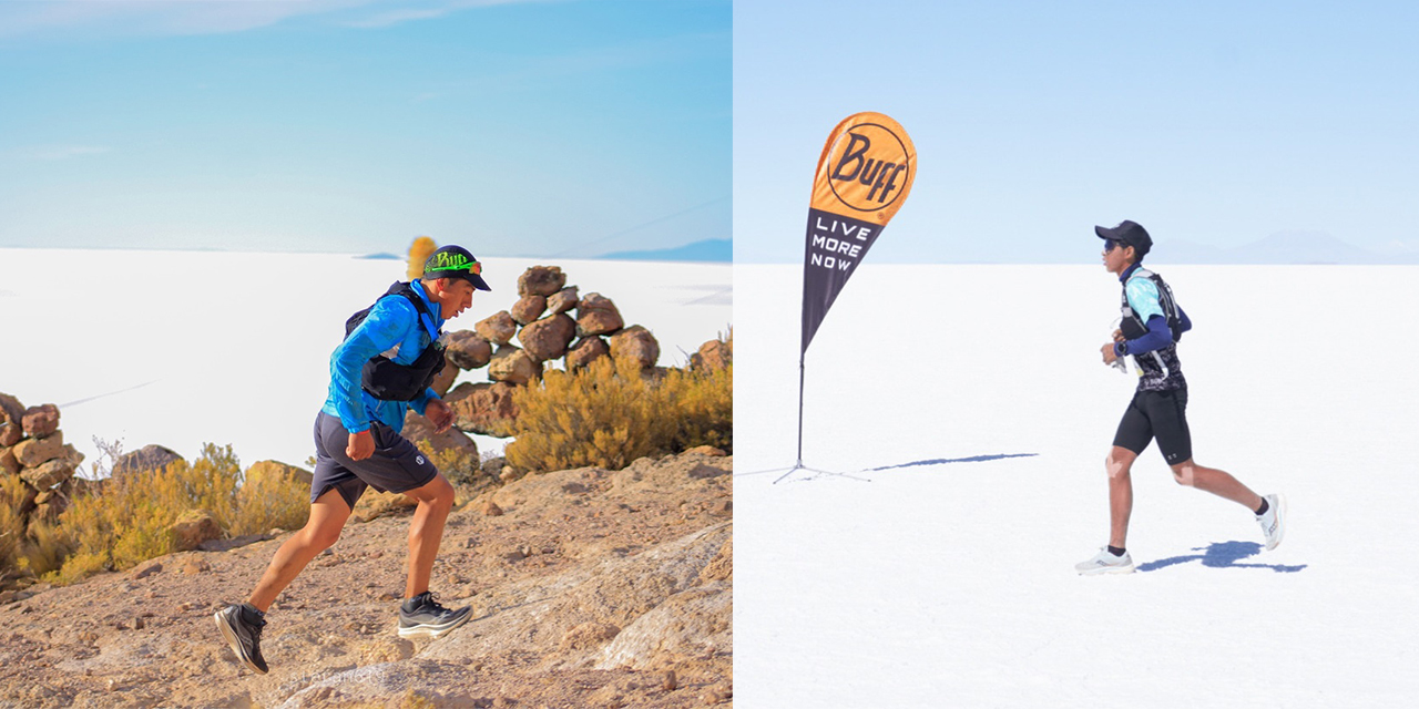 Participantes corren a campo traviesa en el salar de Uyuni.