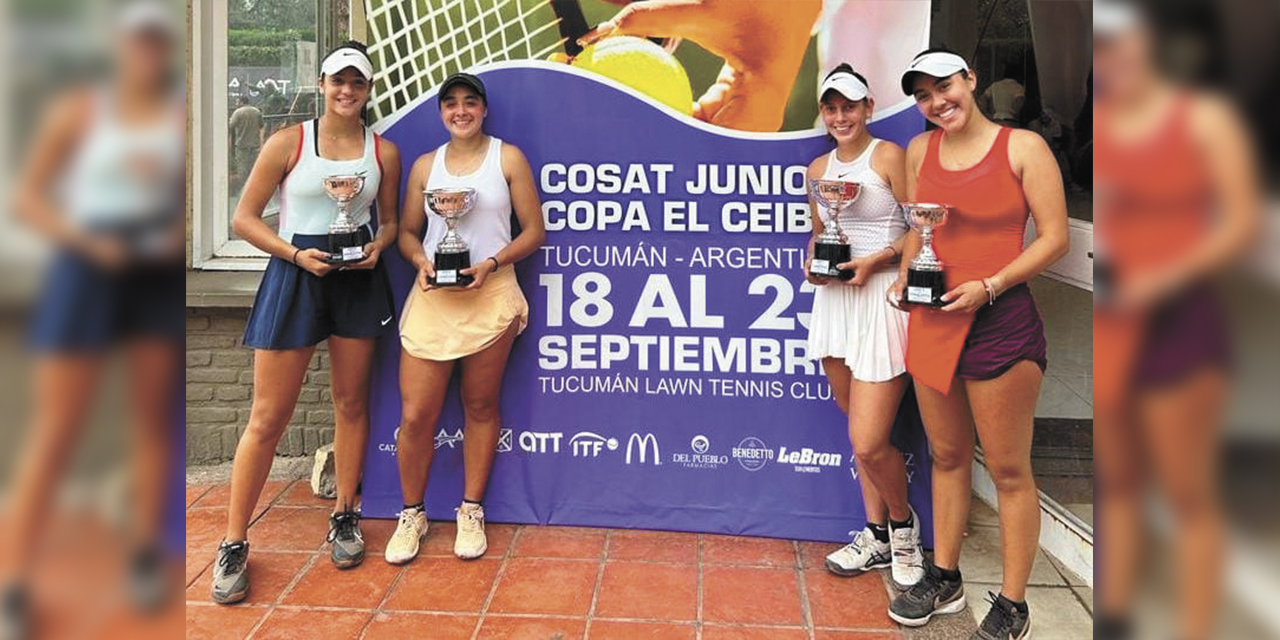 Las tenistas bolivianas que conquistaron los títulos en la modalidad dobles. | Foto: Asociación de tenis Santa Cruz