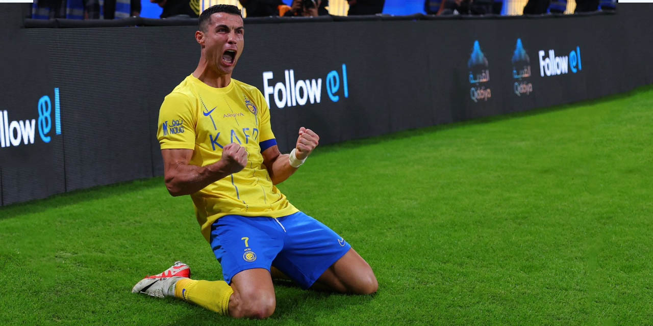 El grito de gol de Cristiano Ronaldo  después de convertir un tanto e imponer otro récord mundial. | Foto: @AlNassrFC_EN