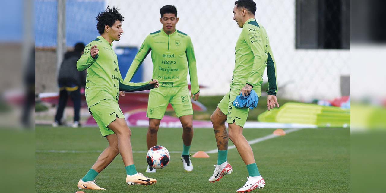 Jugadores de la Selección boliviana en la primera práctica cumplida ayer, en el CAR de Ananta. | Foto: APG