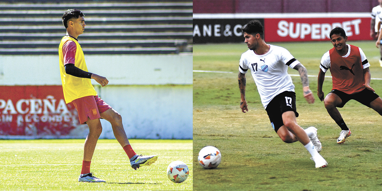 Daniel Lino, lateral de The Strongest, y Patricio Rodríguez, volante de Bolívar.