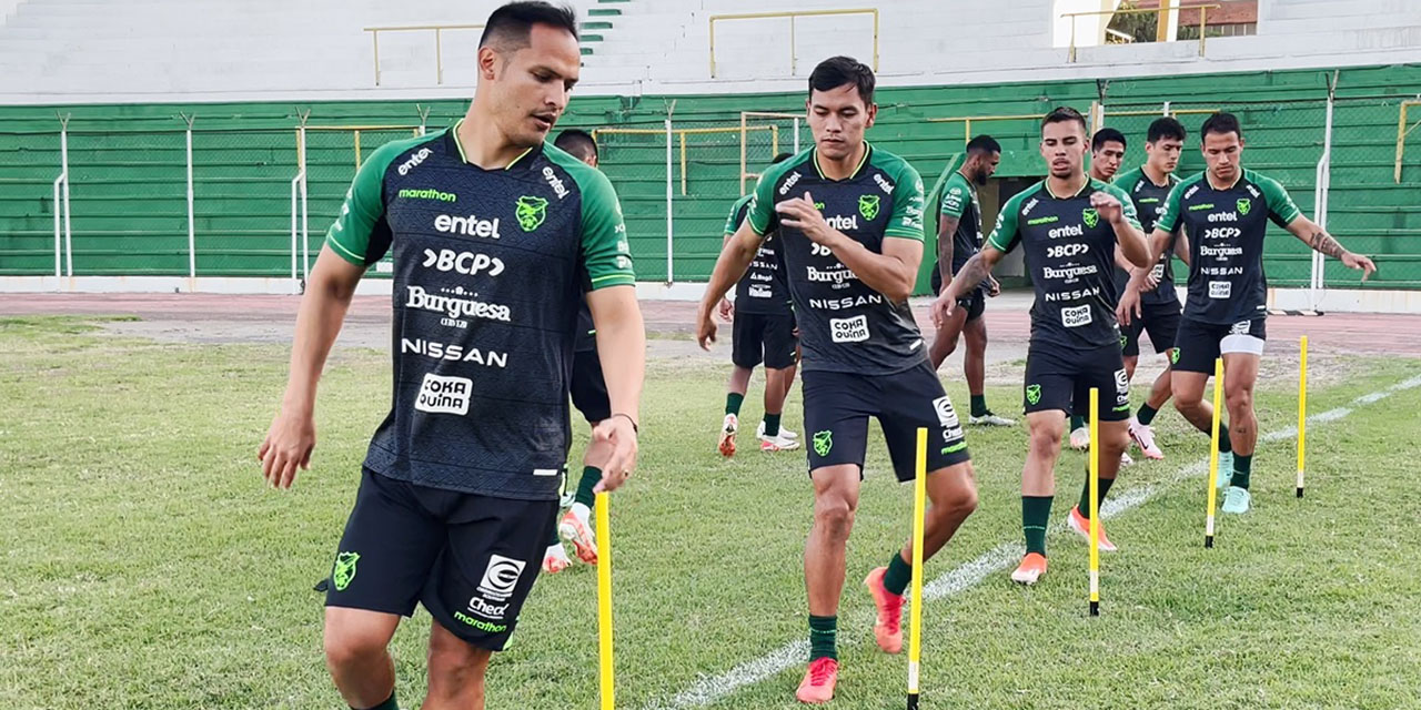 Jugadores de la Selección nacional en plena tarea de preparación física.