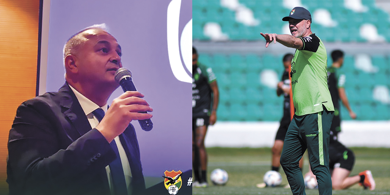 Antonio Carlos Zago, técnico de la Selección boliviana, y Fernando Costa, presidente de la Federación Boliviana de Fútbol.