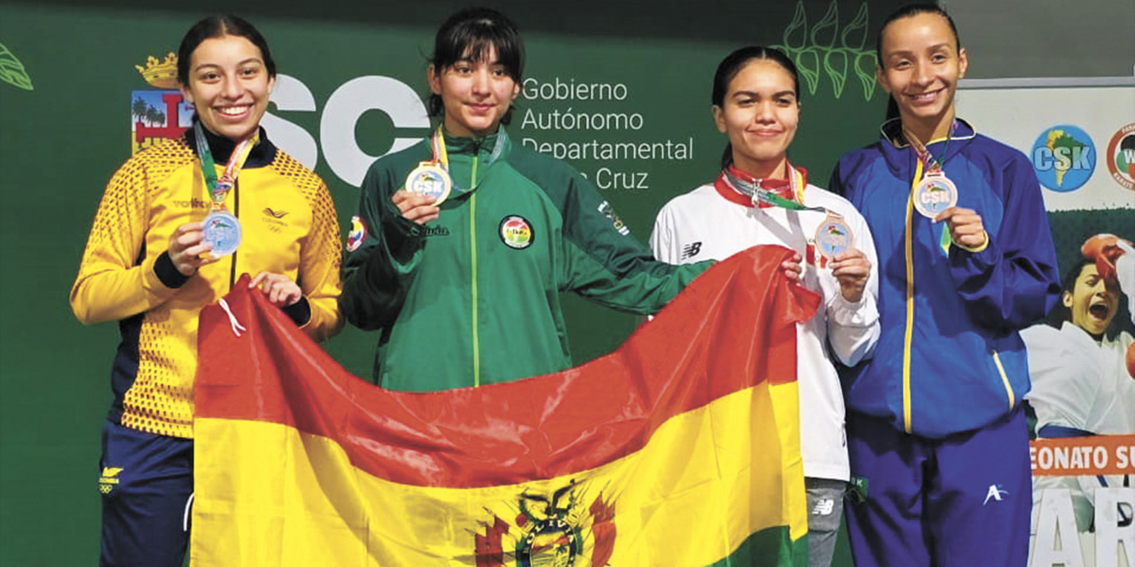 La karateca Melany Unzueta (de verde)ganó medalla de oro en el Sudamericano. | Foto: Asociación Ñandú