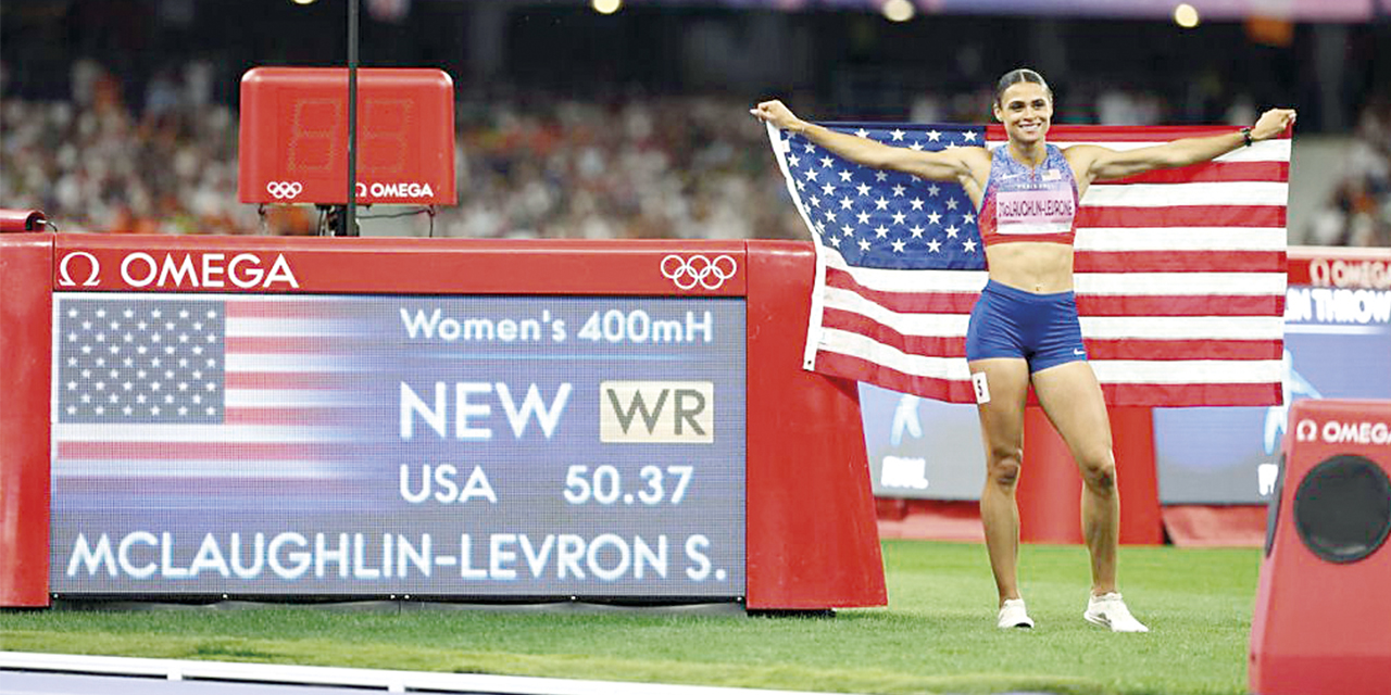 La alegría de la atleta estadounidense Sidney Mclaughlin-Levrone. 