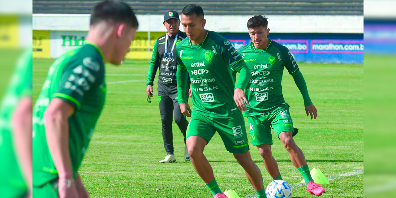 Roberto Fernández domina el balón en la práctica de la Verde. Foto: APG