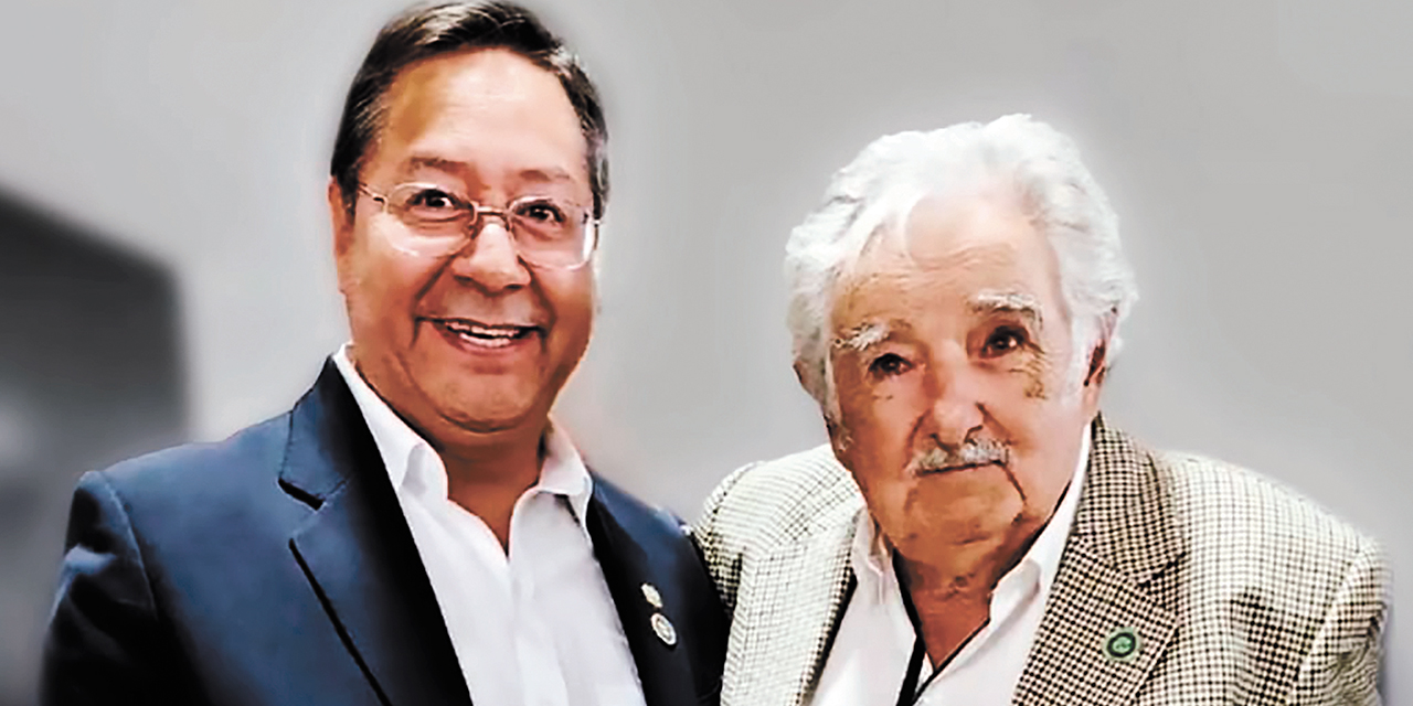 El presidente Luis Arce y el exmandatario uruguayo José Mujica. Foto: Presidencia