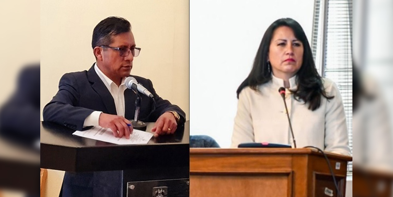 Los magistrados electos por Oruro Primo Martínez Fuentes (TSJ) y Paola Verónica Prudencio Candia (TCP).