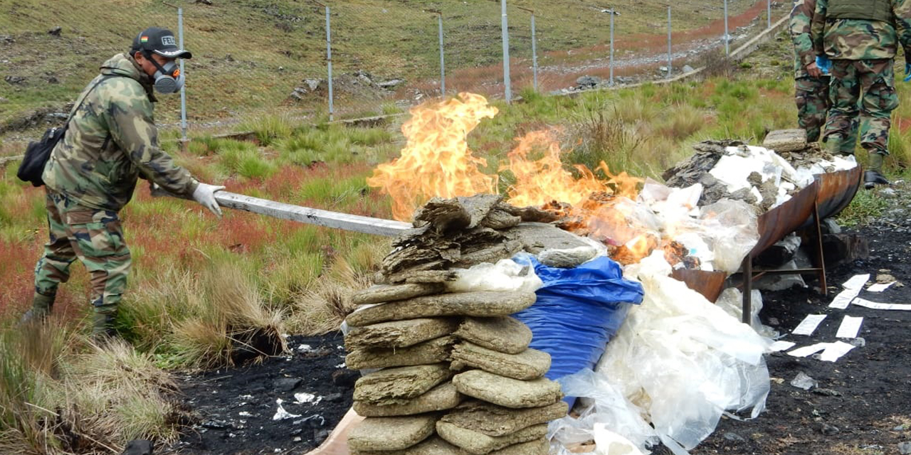 Incineran droga secuestrada en el departamento de La Paz. (Foto: APG)