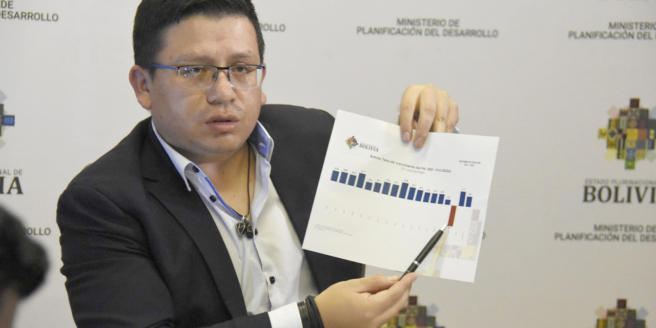 El ministro de Planificación, Sergio Cusicanqui, en conferencia de prensa con medios estatales. (Foto: Gonzalo Jallasi)