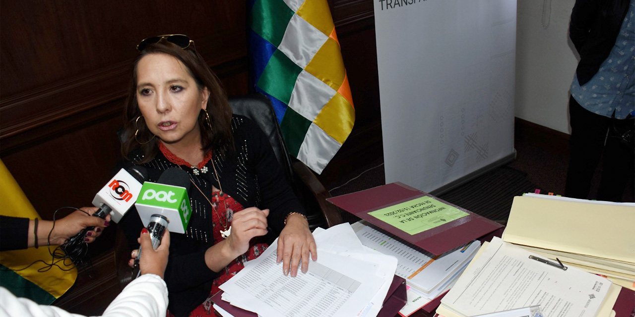 La viceministra de Transparencia Institucional y Lucha contra la Corrupción, Susana Ríos, brinda una conferencia de prensa. (Foto: Gonzalo Jallasi)