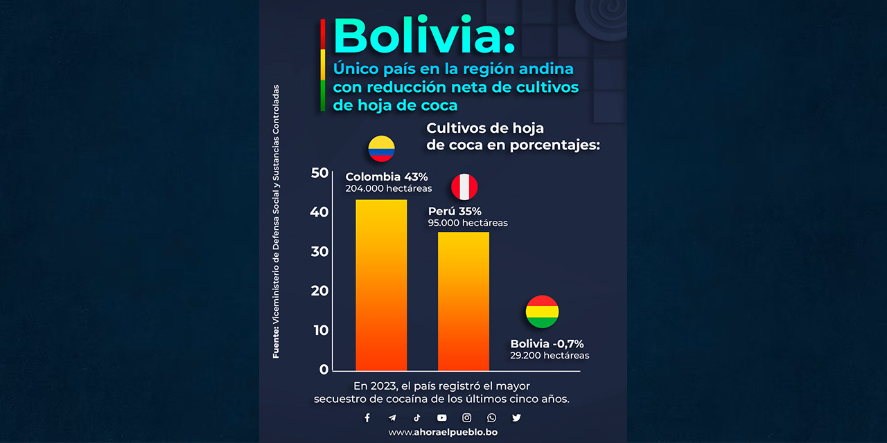 Bolivia es el único país en la región andina con reducción neta de cultivos de hoja de coca 