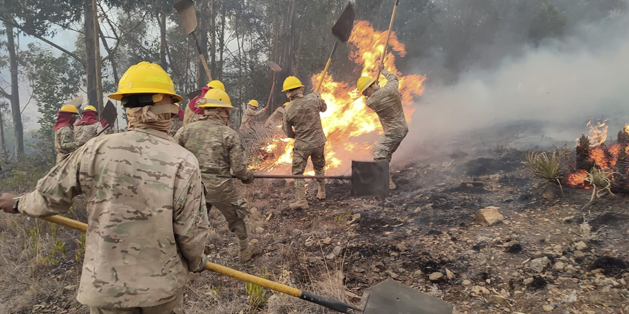 Bomberos forestales en Cochabamba. (Foto: Viceministerio de Defensa Civil)