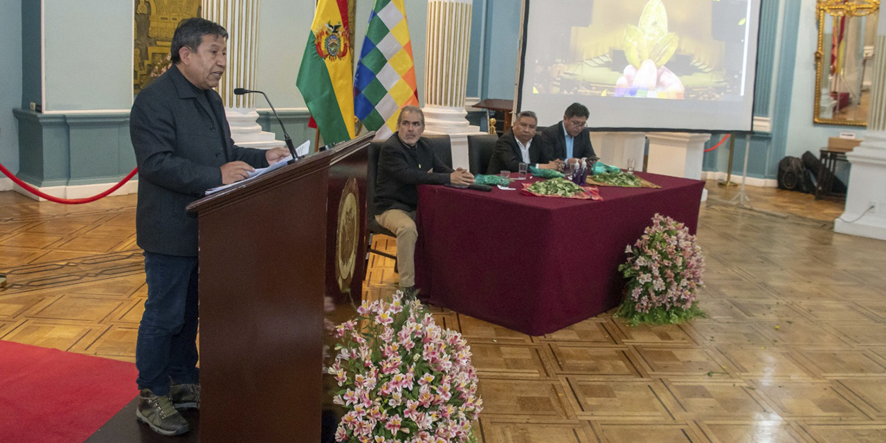 El vicepresidente David Choquehuanca durante el acto organizado en la Cancillería.