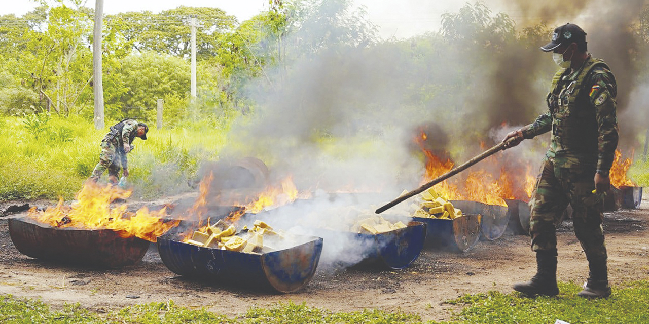 Incineración de droga incautada.