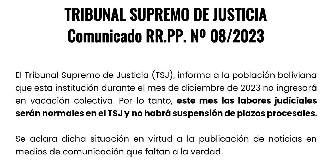 El comunicado del Tribunal Supremo de Justicia.