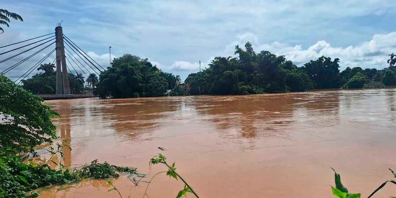 El Puente Binacional, que conecta con Brasil, quedó cubierto por el agua. Foto: ABI