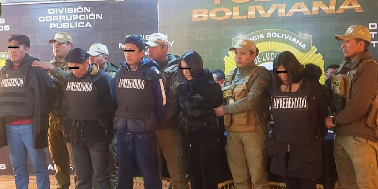 Cuatro de los cinco aprehendidos por la Policía Boliviana. Foto: FELCC