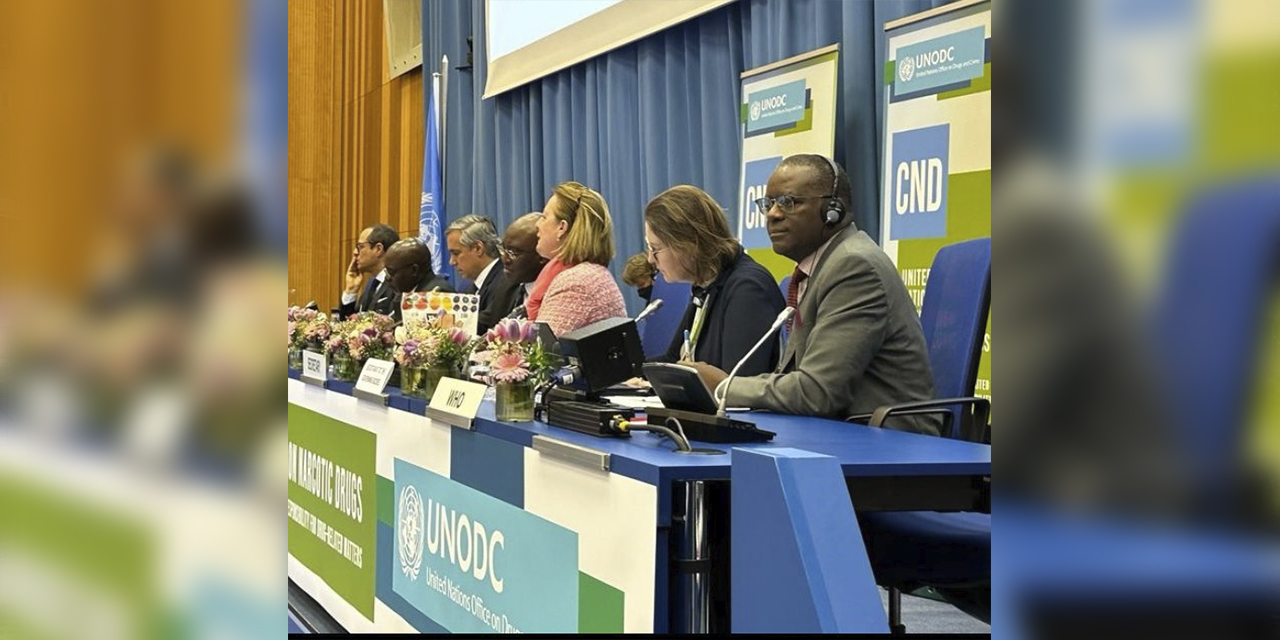 El panel principal del encuentro en Viena, Austria, que aborda el tema de las drogas