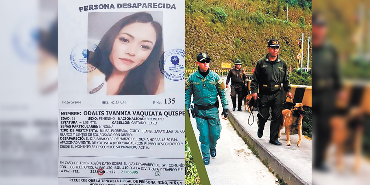 La Policía realiza intensos rastrillajes en la zona de Los Yungas para encontrar a Odalys Vaquiata. Foto: Policía Boliviana