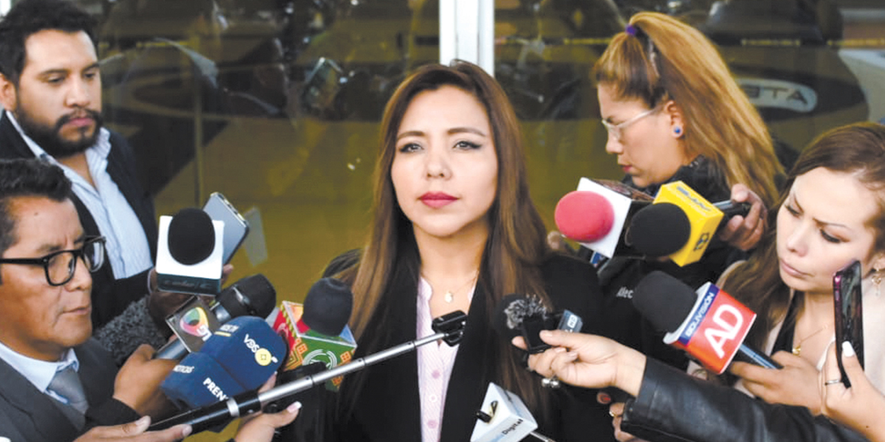 La viceministra de Comunicación, Gabriela Alcón, en conferencia de prensa. Foto: PRESIDENCIA