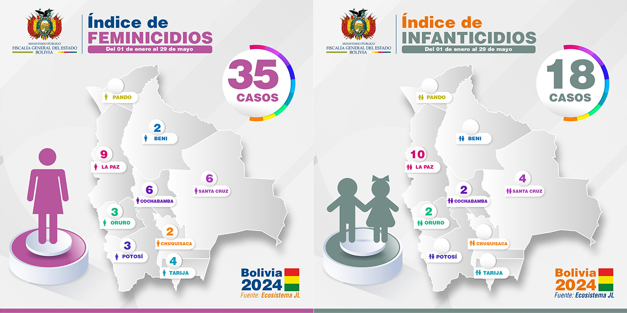 Bolivia registra 35 feminicidios y 18 infanticidios en lo que va del año, la mayoría en La Paz