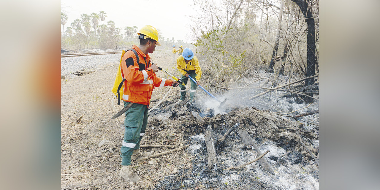 Bomberos forestales sofocan los incendios en la Amazonia del oriente boliviano. | 