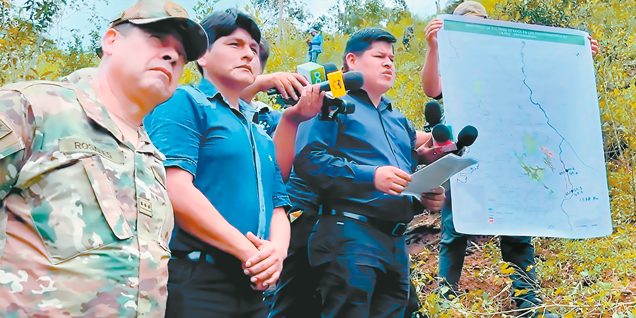 El viceministro Jaime Mamani durante una evaluación de las tareas de erradicación de la hoja de coca en zonas no permitidas. Foto: Defensa social